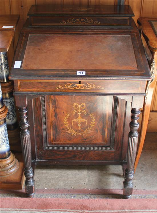 Late Victorian inlaid rosewood davenport